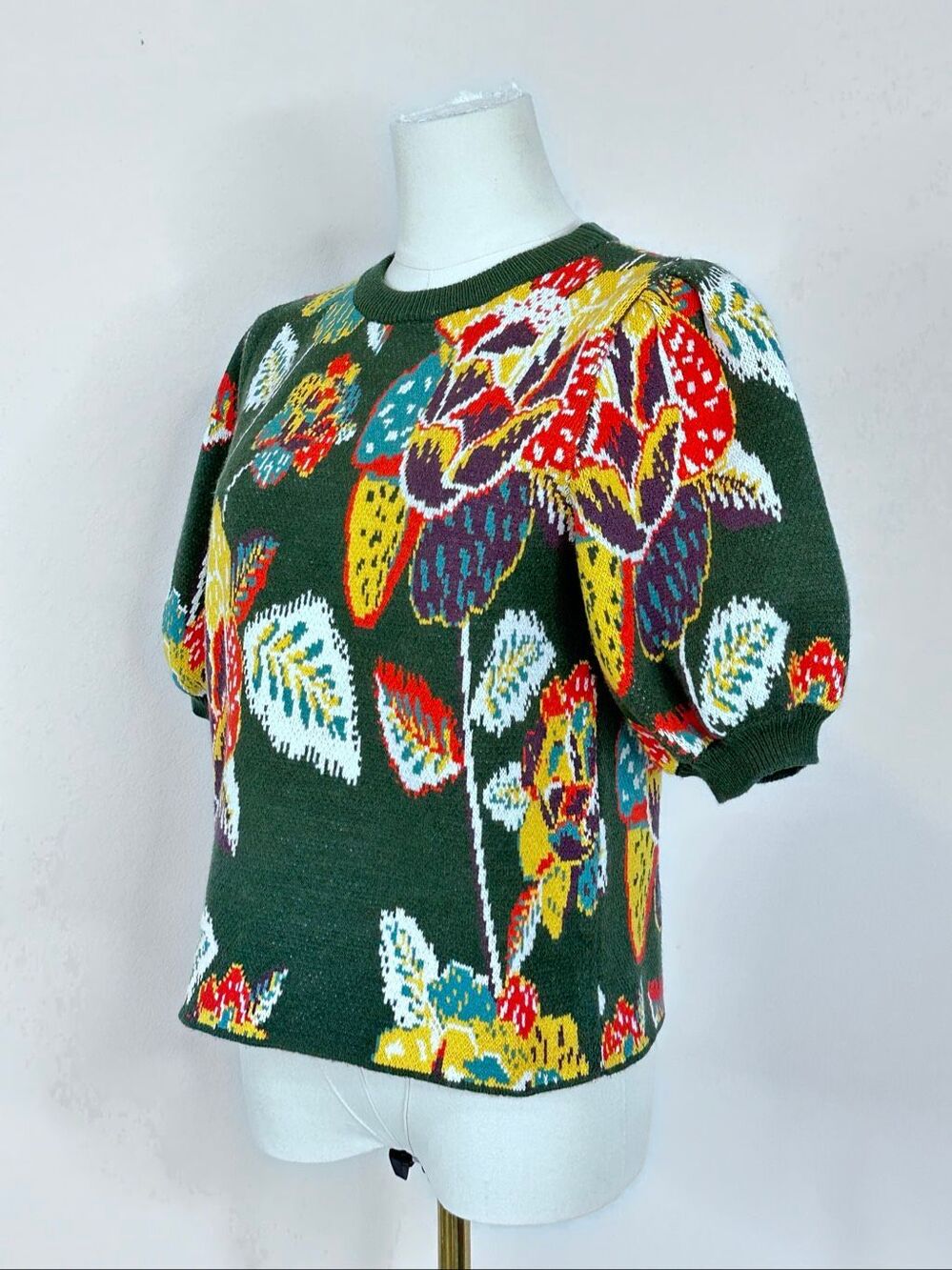 FARM Rio Anthropologie Margarita Floral Puff Sleeve Sweater M Cottage Artsy - Picture 11 of 16